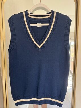Sunday Best Navy V-Neck Sweater Vest with White Trim